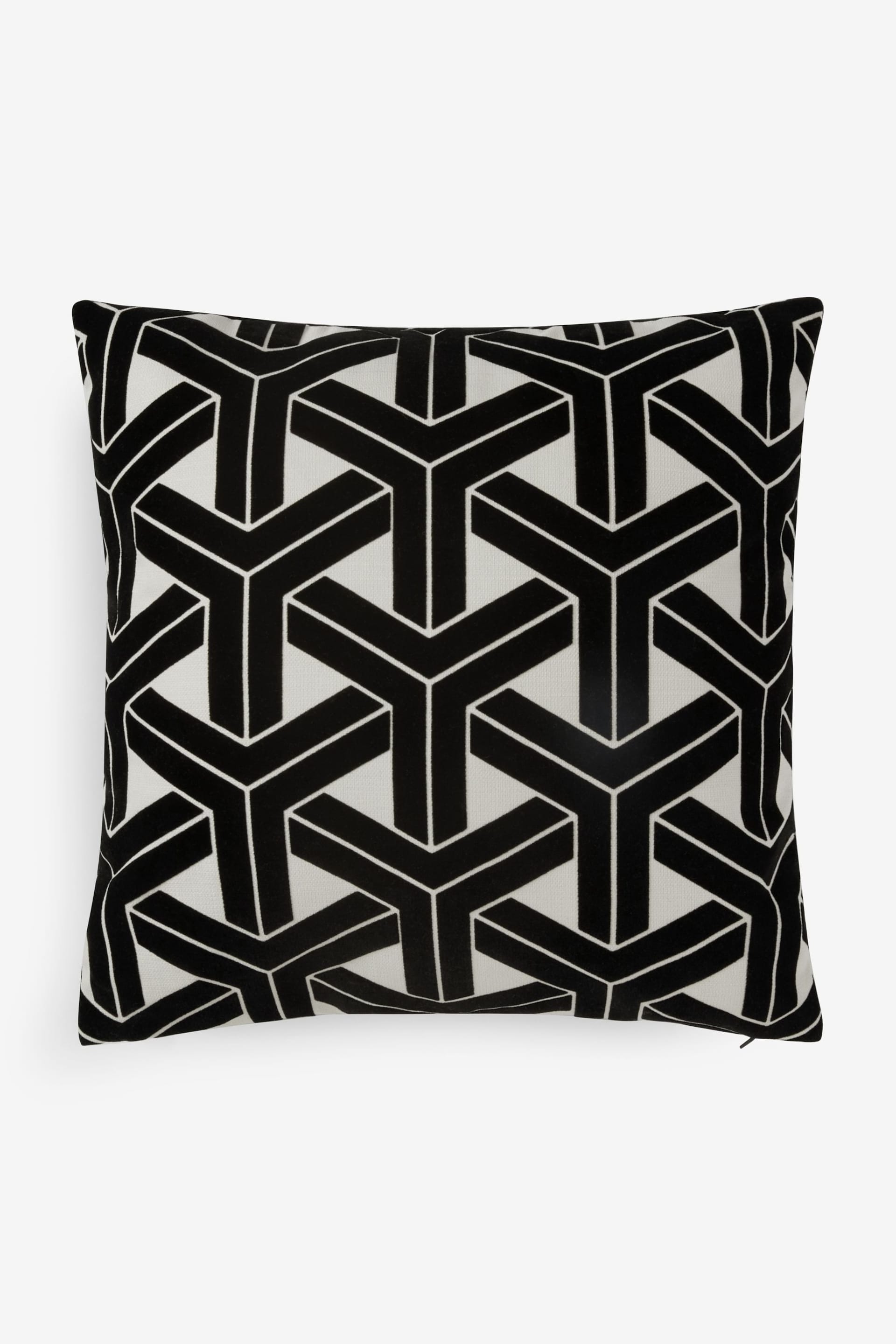 Black/White 50 x 50cm Geometric Flock Cushion - Image 6 of 6