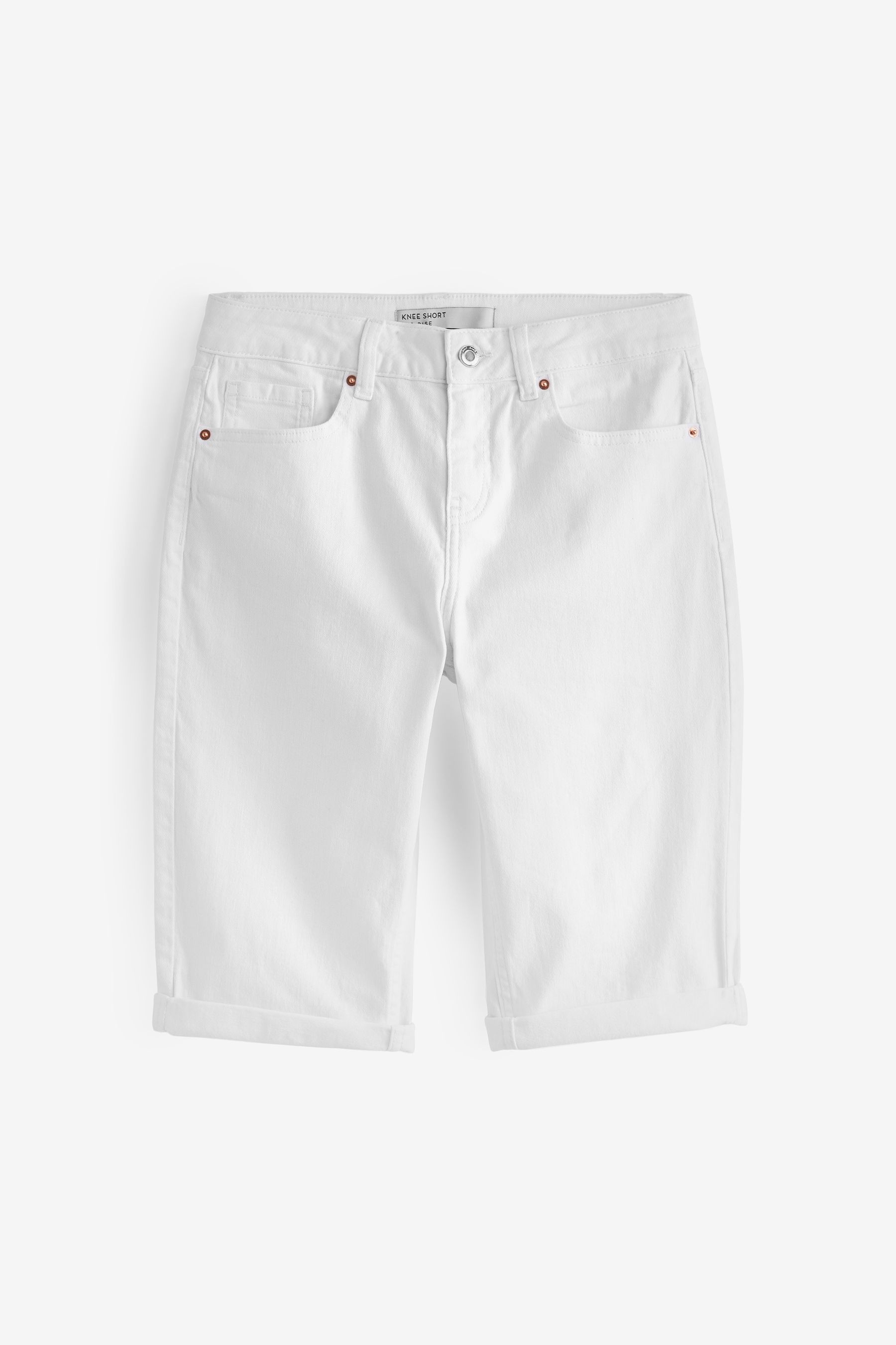 White denim knee shorts online
