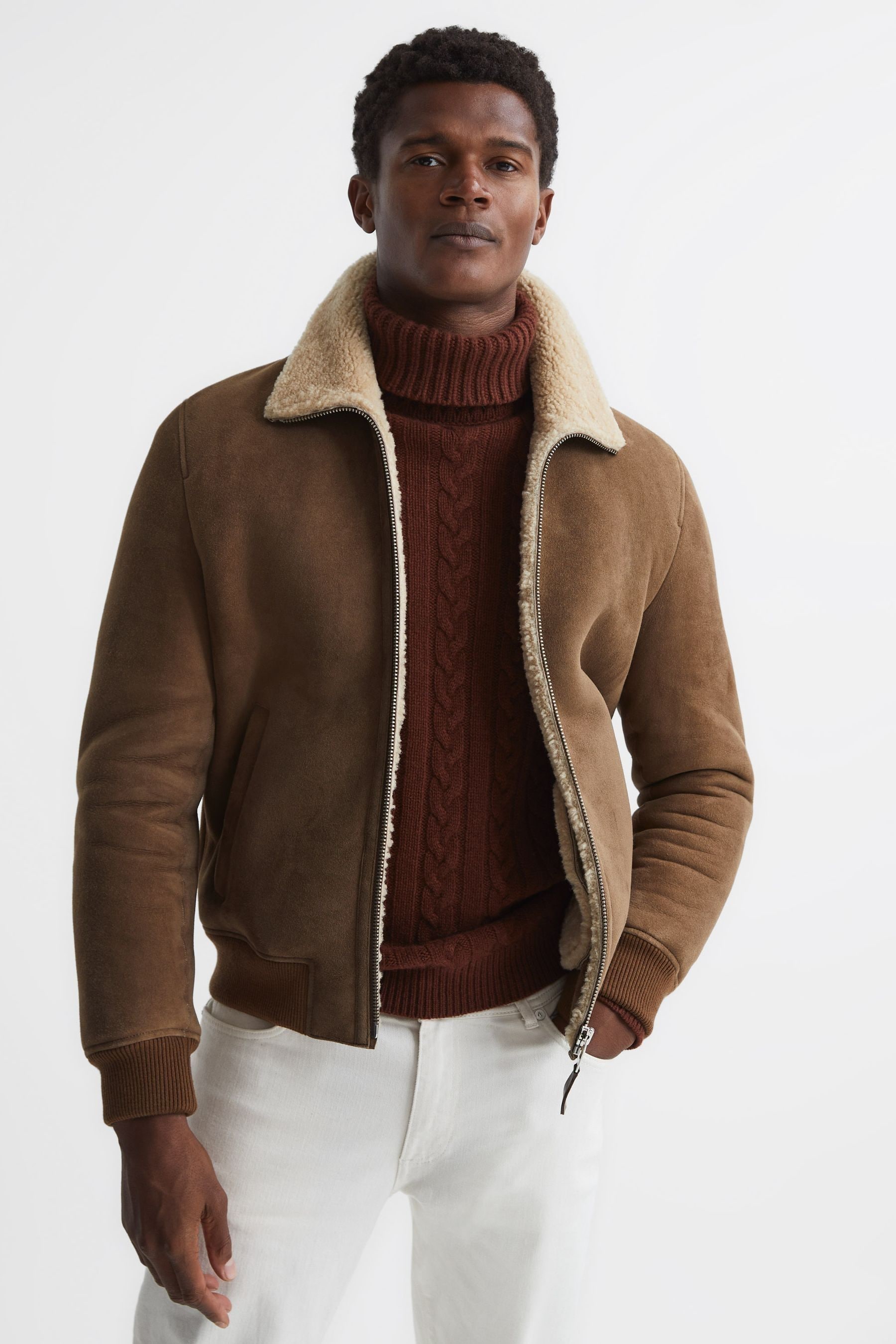 Reiss shearling jacket mens sale