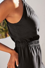 Black One Shoulder Split Hem Cotton Midi Summer Dress - Image 4 of 5