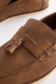 Tan Brown Embossed Tassel Loafers - Image 7 of 11