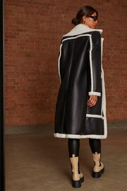 Chi Chi London Black Contrast Trim Belted Shearling Coat - Image 2 of 4