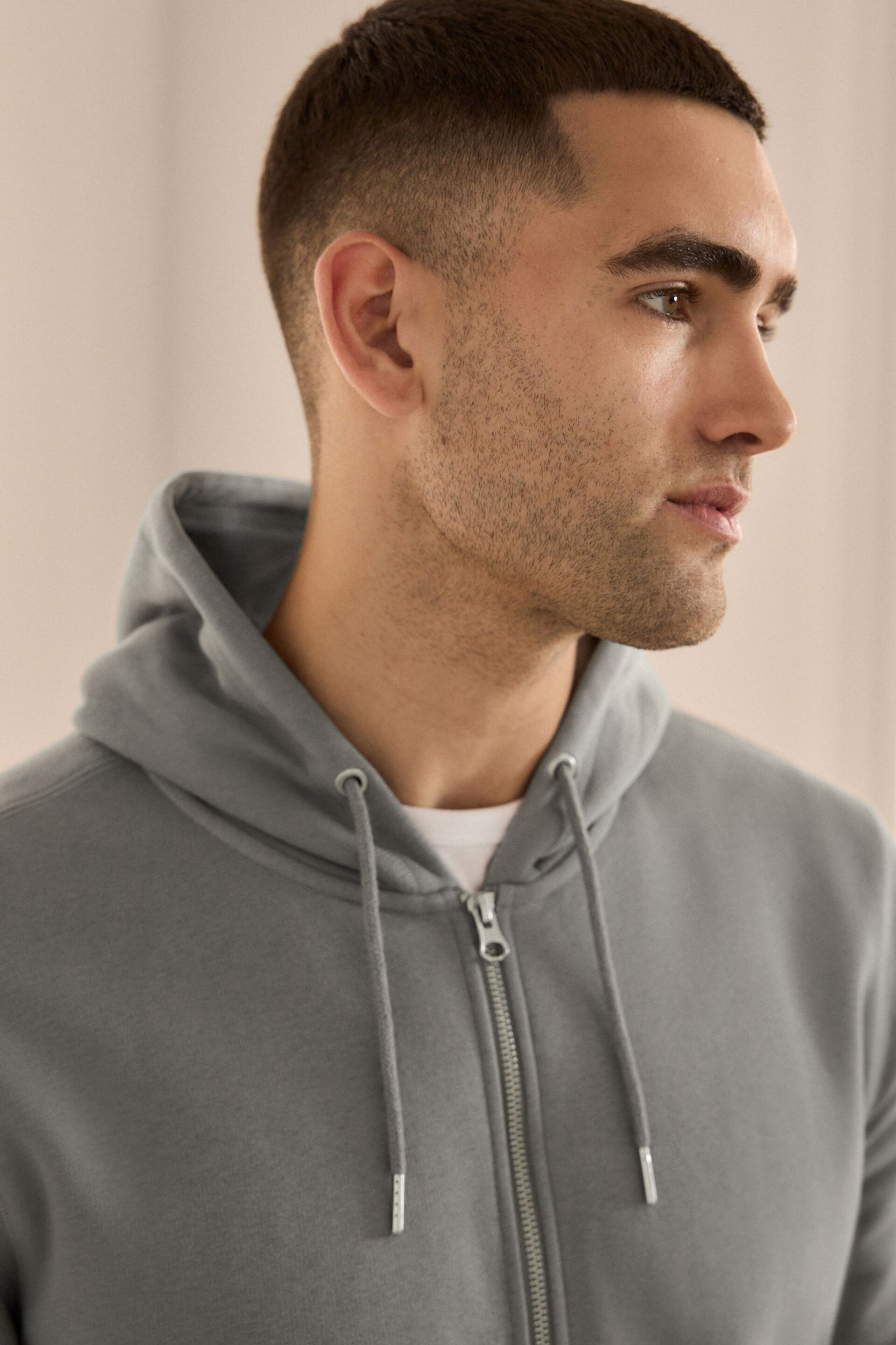 Pale Grey Zip Through Hoodie - Image 3 of 5