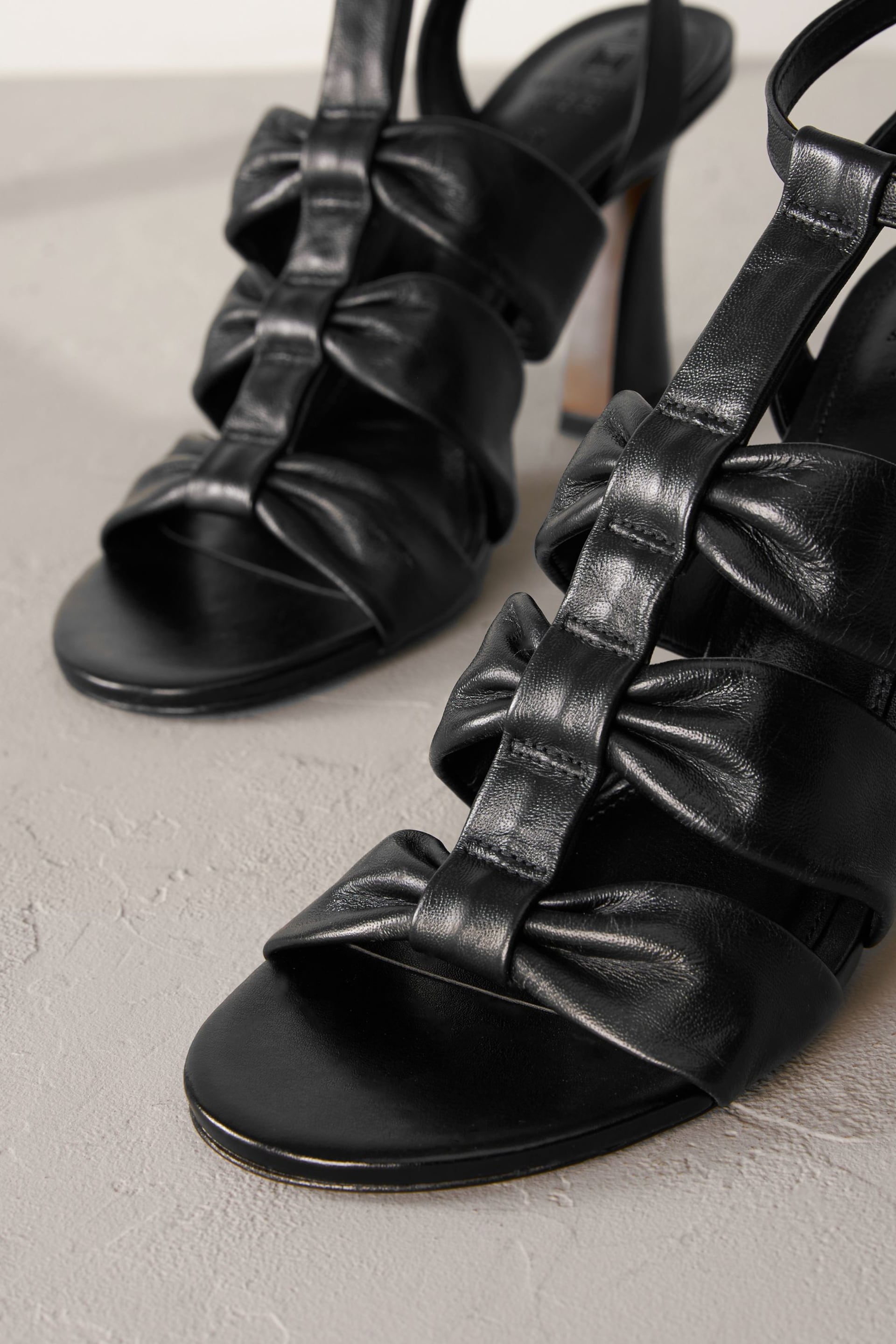 Black Signature Leather Bow Sandals - Image 3 of 6