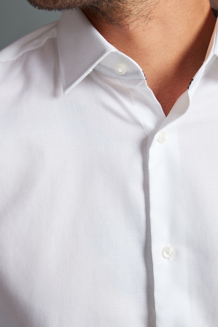 White Regular Fit Signature Textured Double Cuff Shirt With Trim Detail - Image 6 of 11