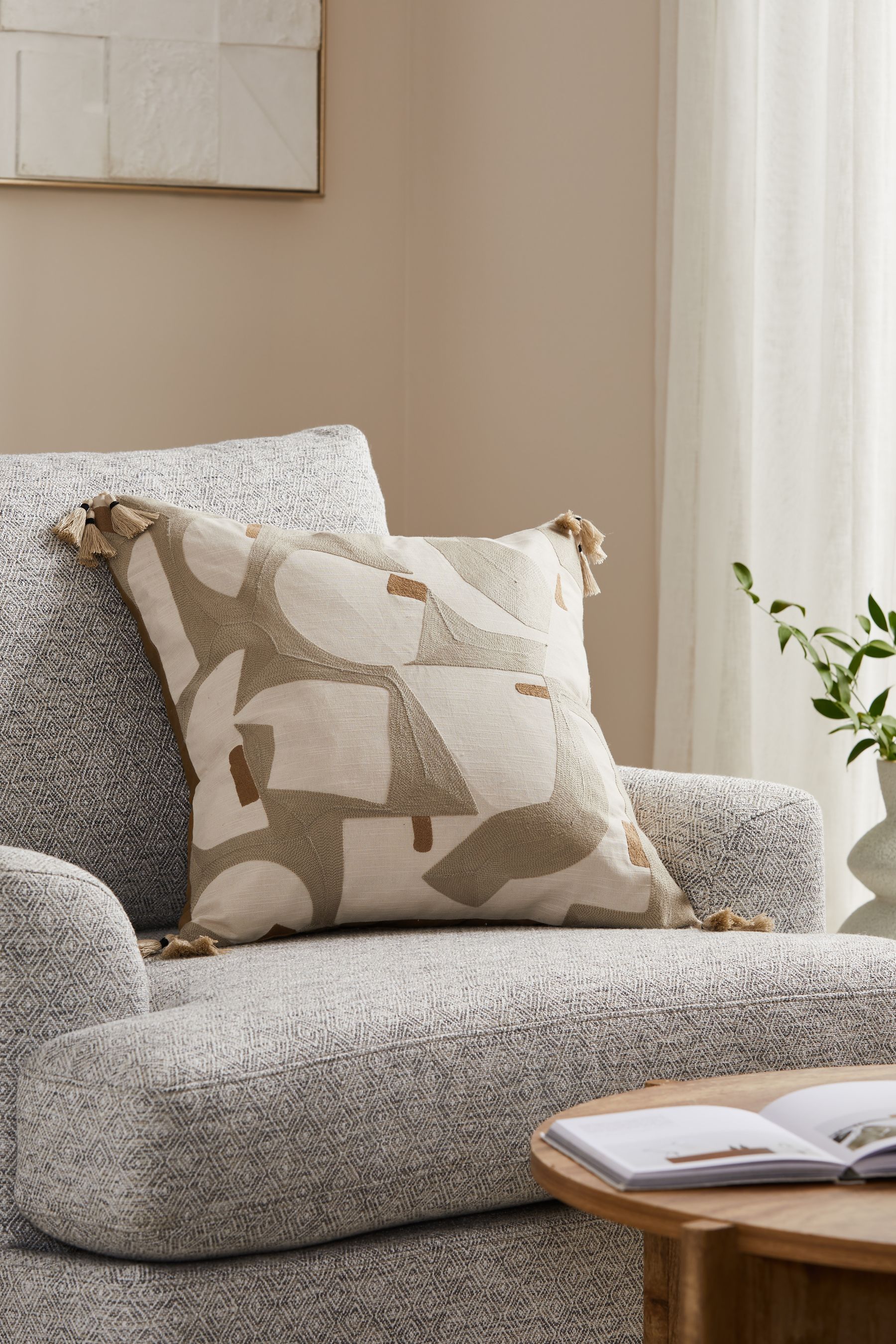 Buy Natural 50 x 50cm Soft Minimal Abstract Cushion from Next Luxembourg