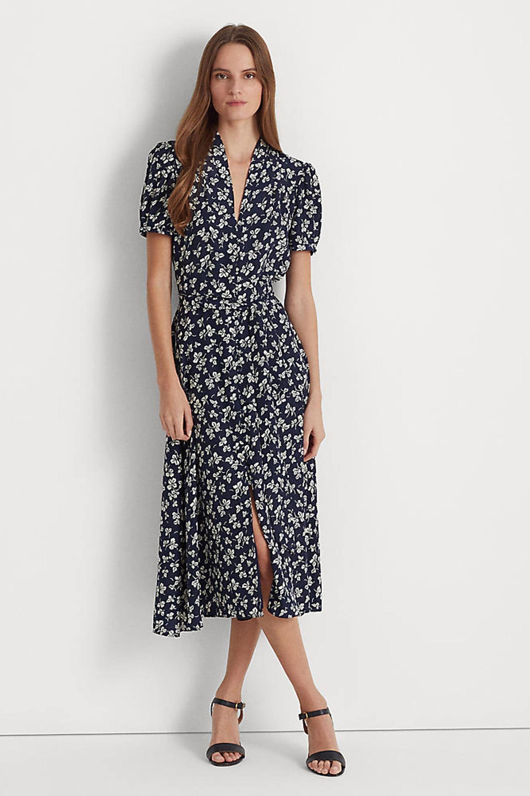 Buy Lauren Ralph Lauren Navy Blue Ralgis Floral Print Dress from Next Belgium