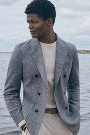 Reiss Stone Millerson Wool-Cotton Textured Crew Neck Jumper - Image 3 of 6