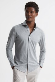 Reiss Grey Melange Nate Cutaway Collar Jersey Slim Fit Shirt - Image 1 of 6