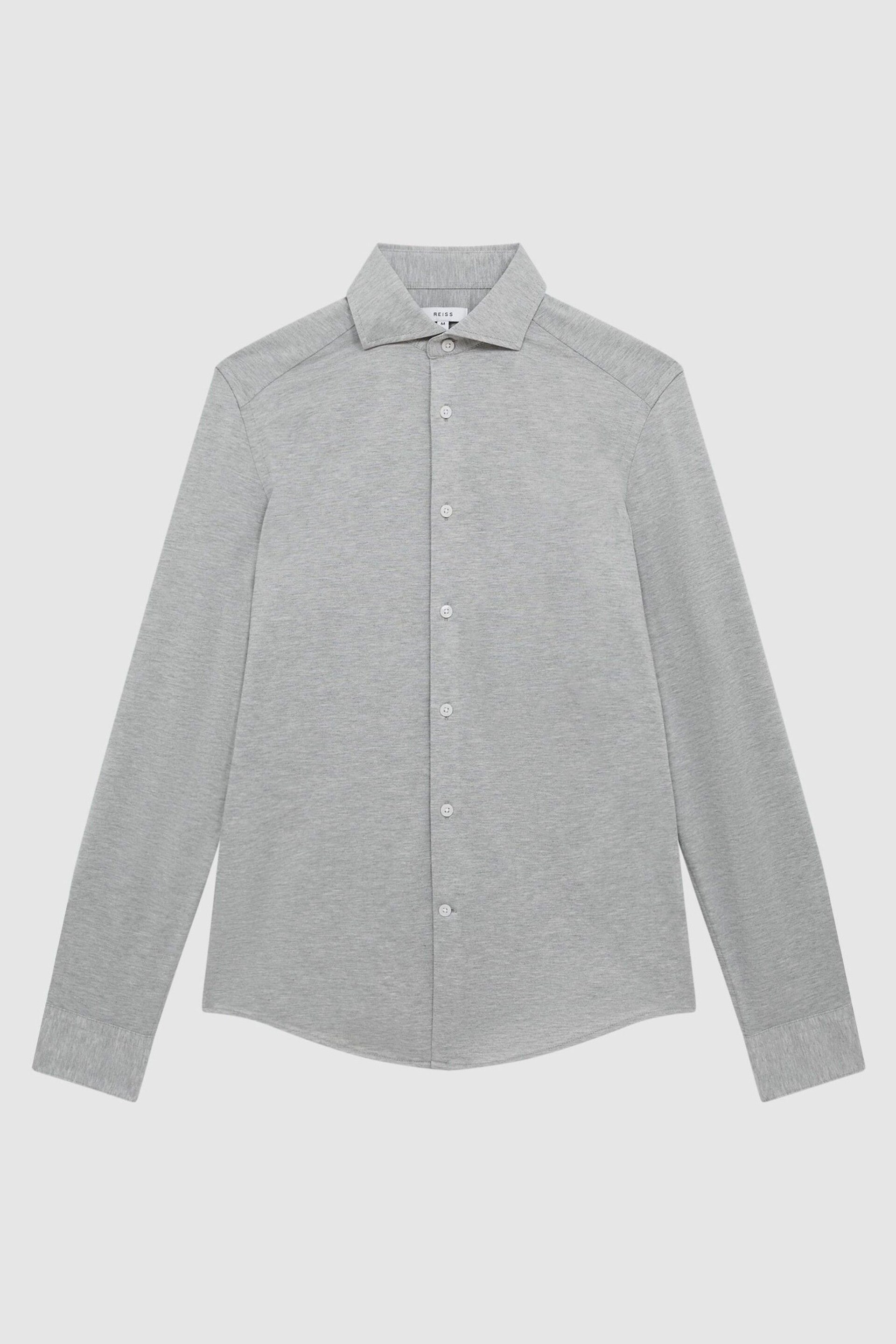 Reiss Grey Melange Nate Cutaway Collar Jersey Slim Fit Shirt - Image 2 of 6