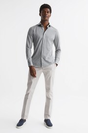 Reiss Grey Melange Nate Cutaway Collar Jersey Slim Fit Shirt - Image 3 of 6