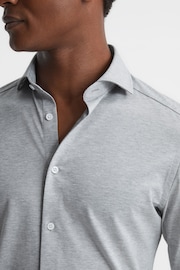 Reiss Grey Melange Nate Cutaway Collar Jersey Slim Fit Shirt - Image 4 of 6
