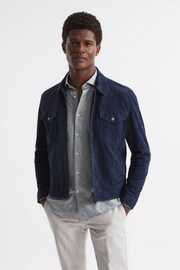 Reiss Grey Melange Nate Cutaway Collar Jersey Slim Fit Shirt - Image 6 of 6