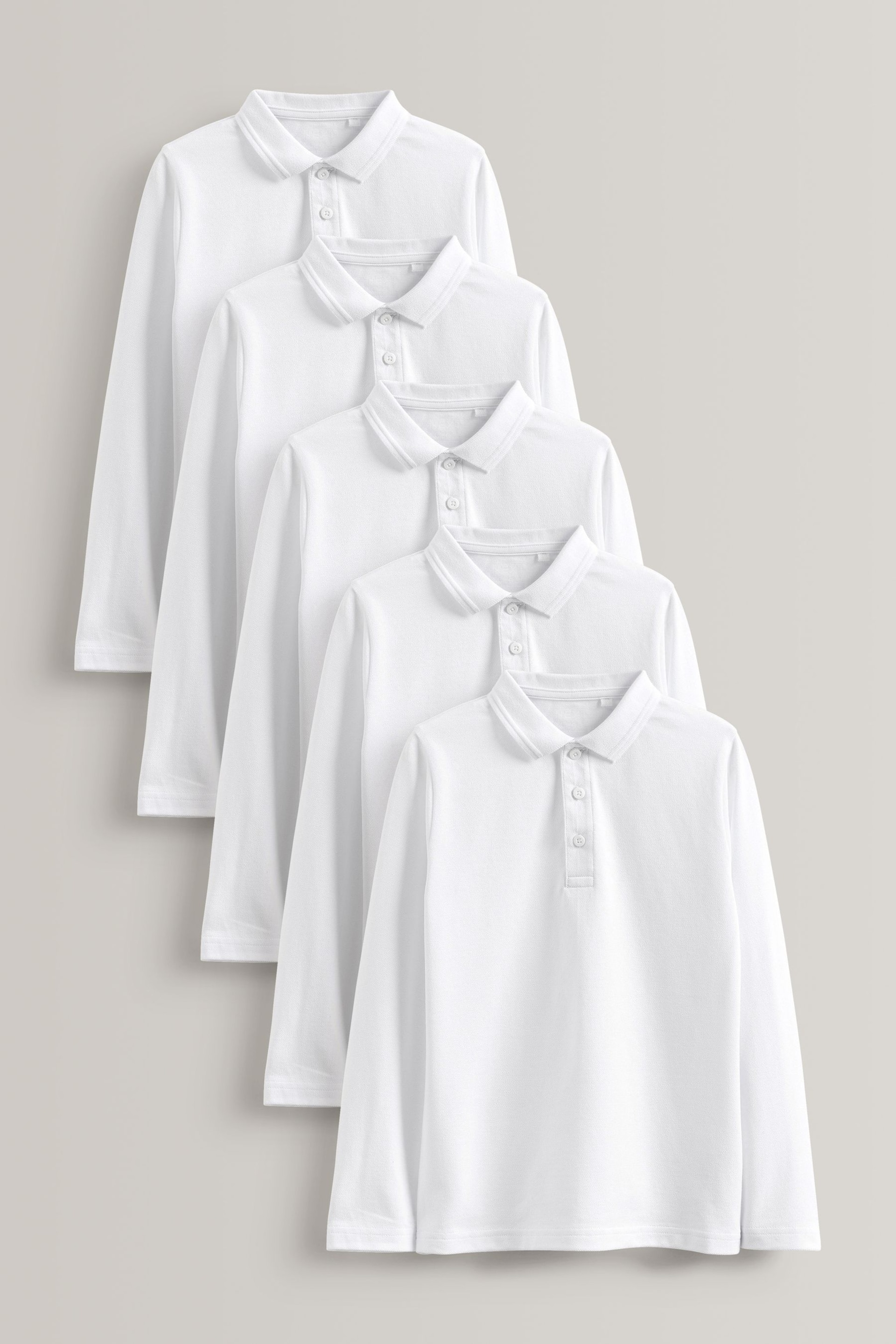 White 5 Pack Long Sleeve School Polo Shirts (3-16yrs) - Image 1 of 3