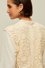 Ecru Cream Crochet Woven Mix Tie Side Layer Top - Image 5 of 7