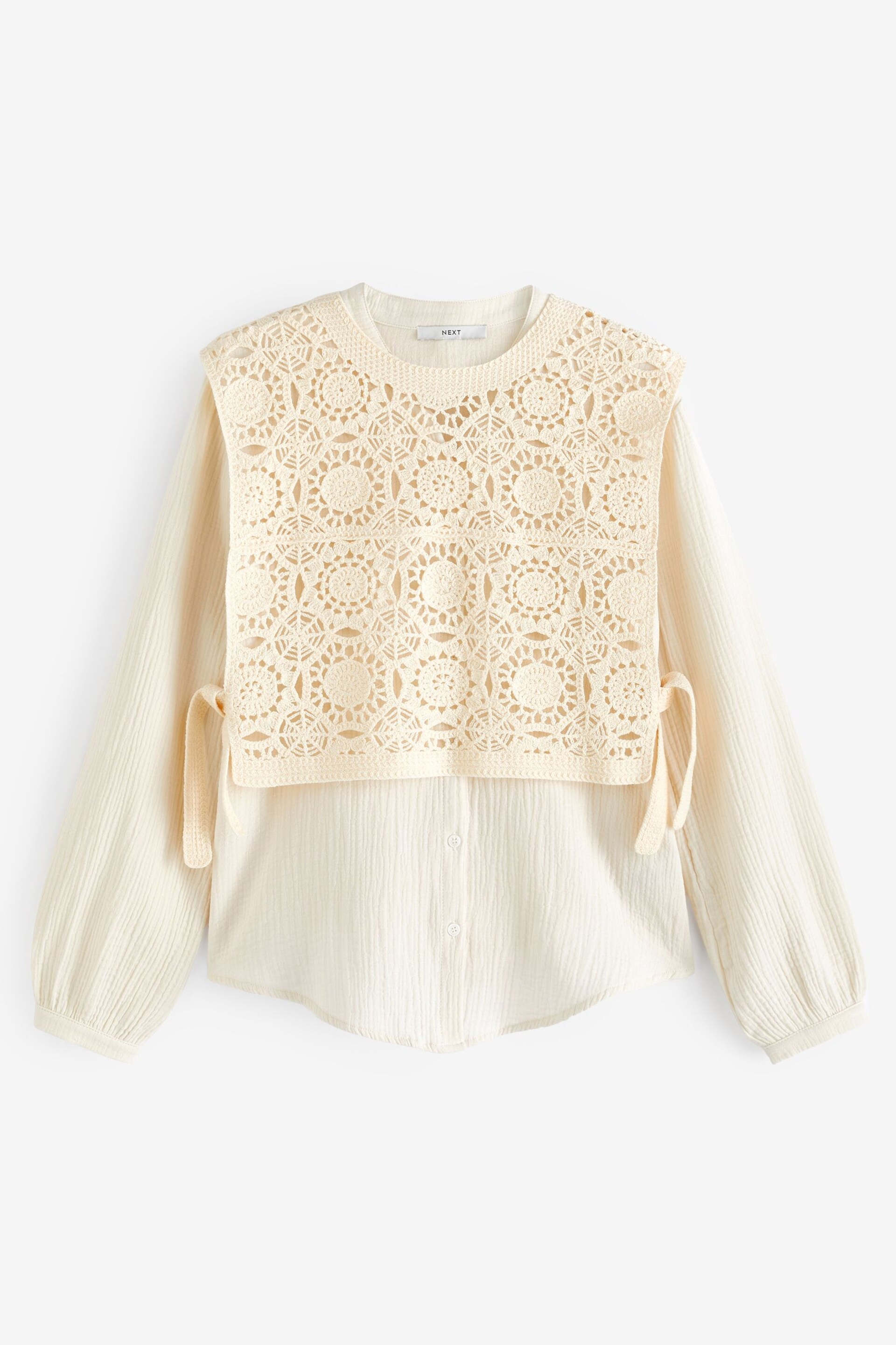 Ecru Cream Crochet Woven Mix Tie Side Layer Top - Image 6 of 7