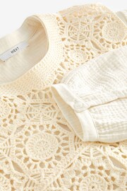 Ecru Cream Crochet Woven Mix Tie Side Layer Top - Image 7 of 7