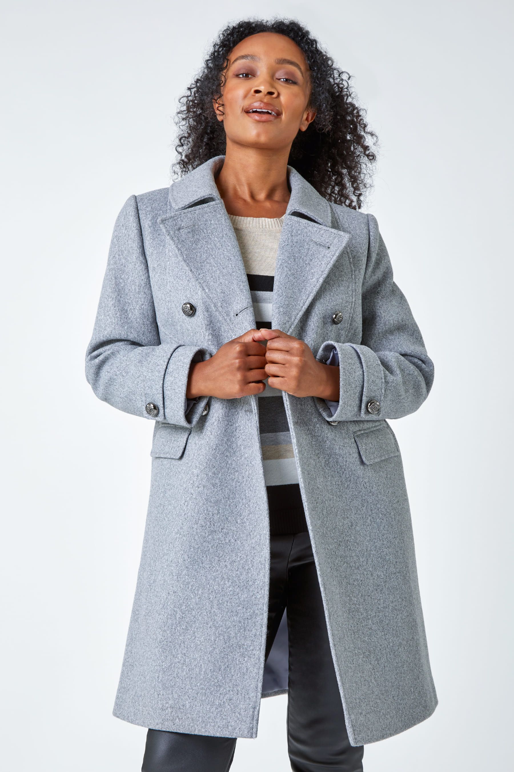 Buy Roman Grey Petite Double Breasted Military Coat from the Next UK online shop