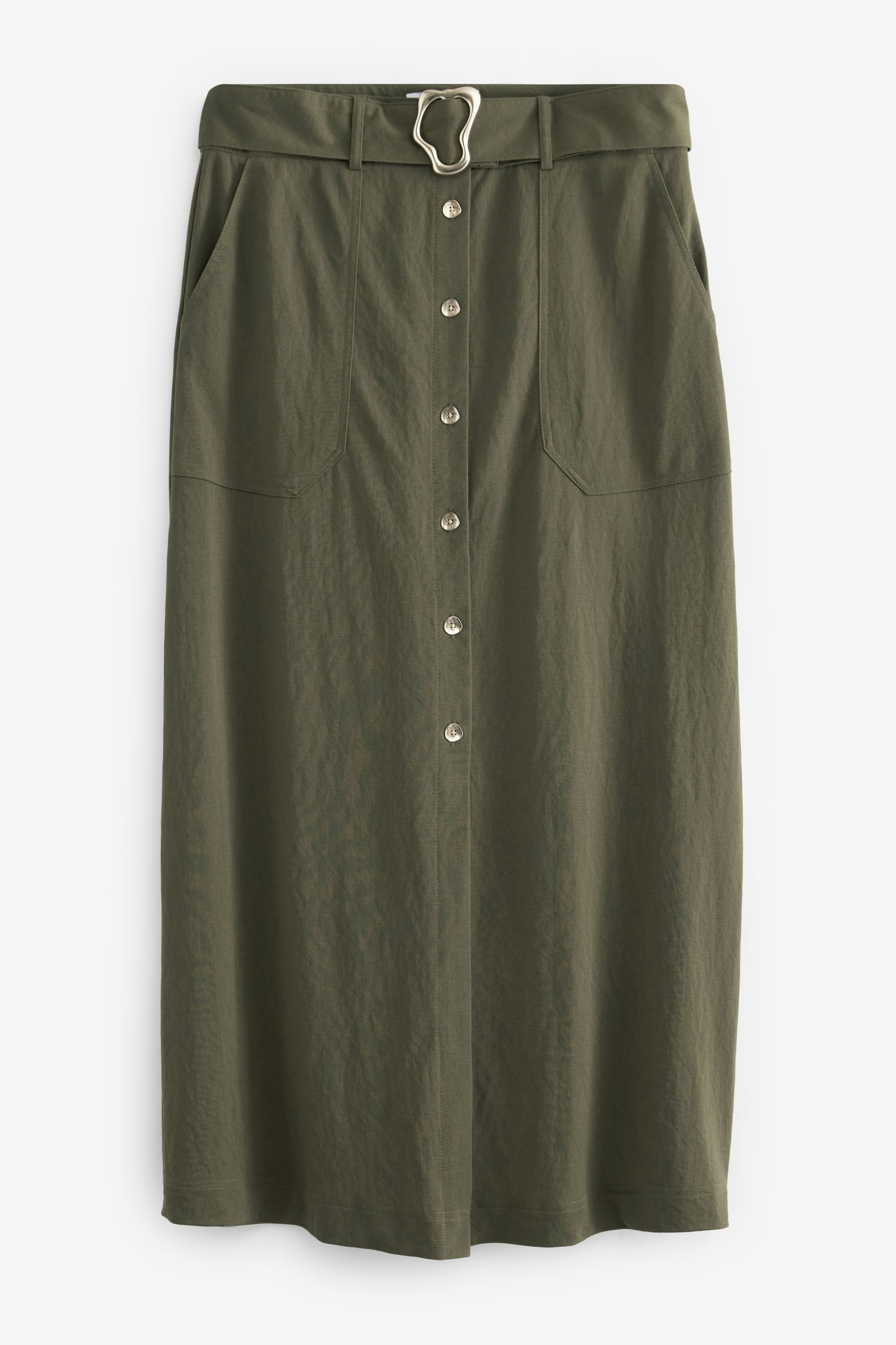 Buy Khaki Green Belted Button Front Midi Skirt from Next Luxembourg