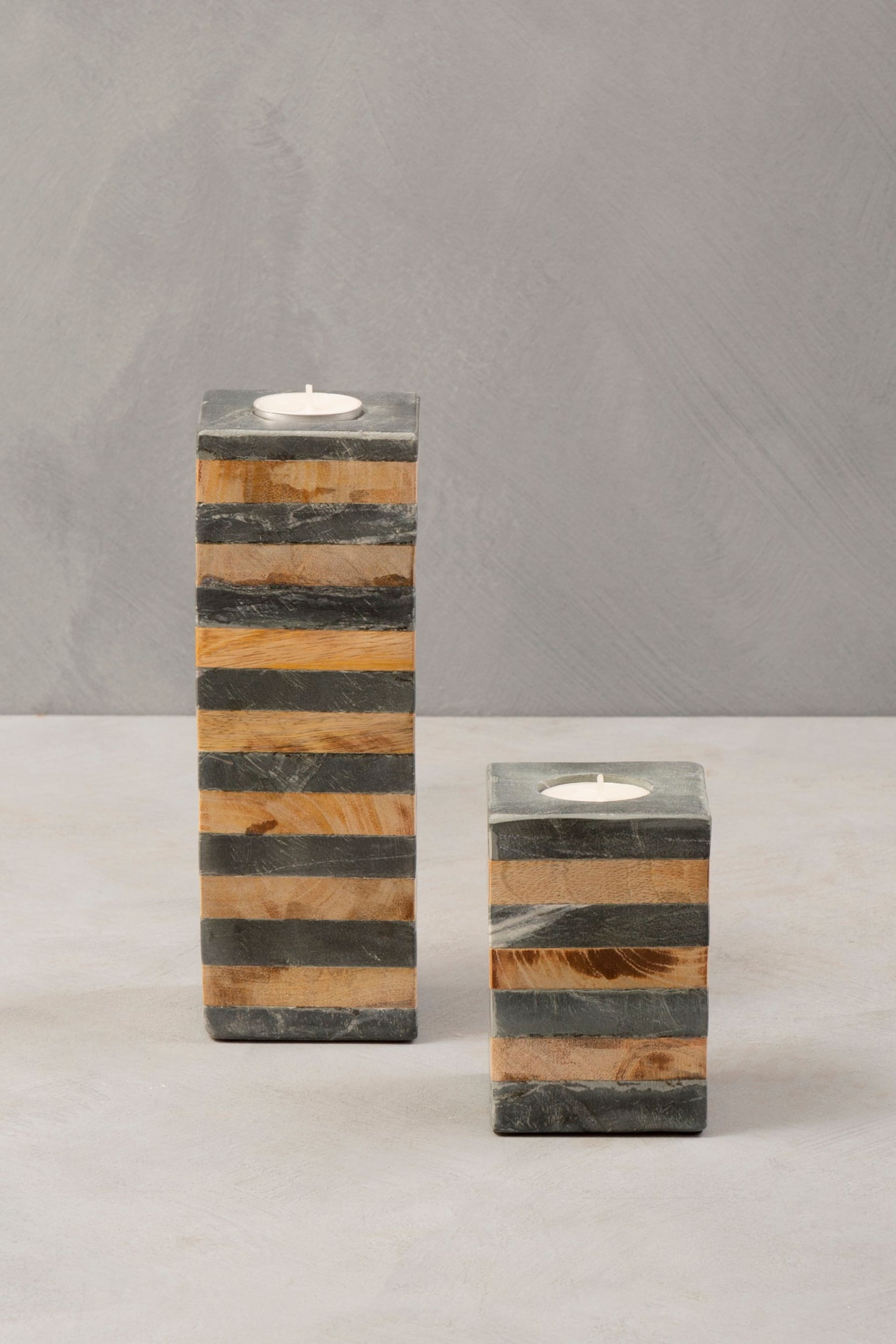 Fifty Five South Clear Slate/Mango Wood Candle Holder - Image 2 of 4