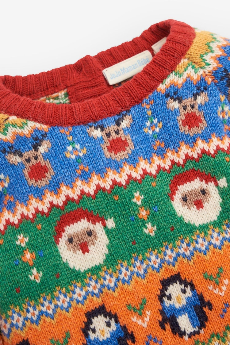 JoJo Maman Bébé Coloured Christmas Fair Isle Knitted Baby All-In-One - Imagen 2 de 5