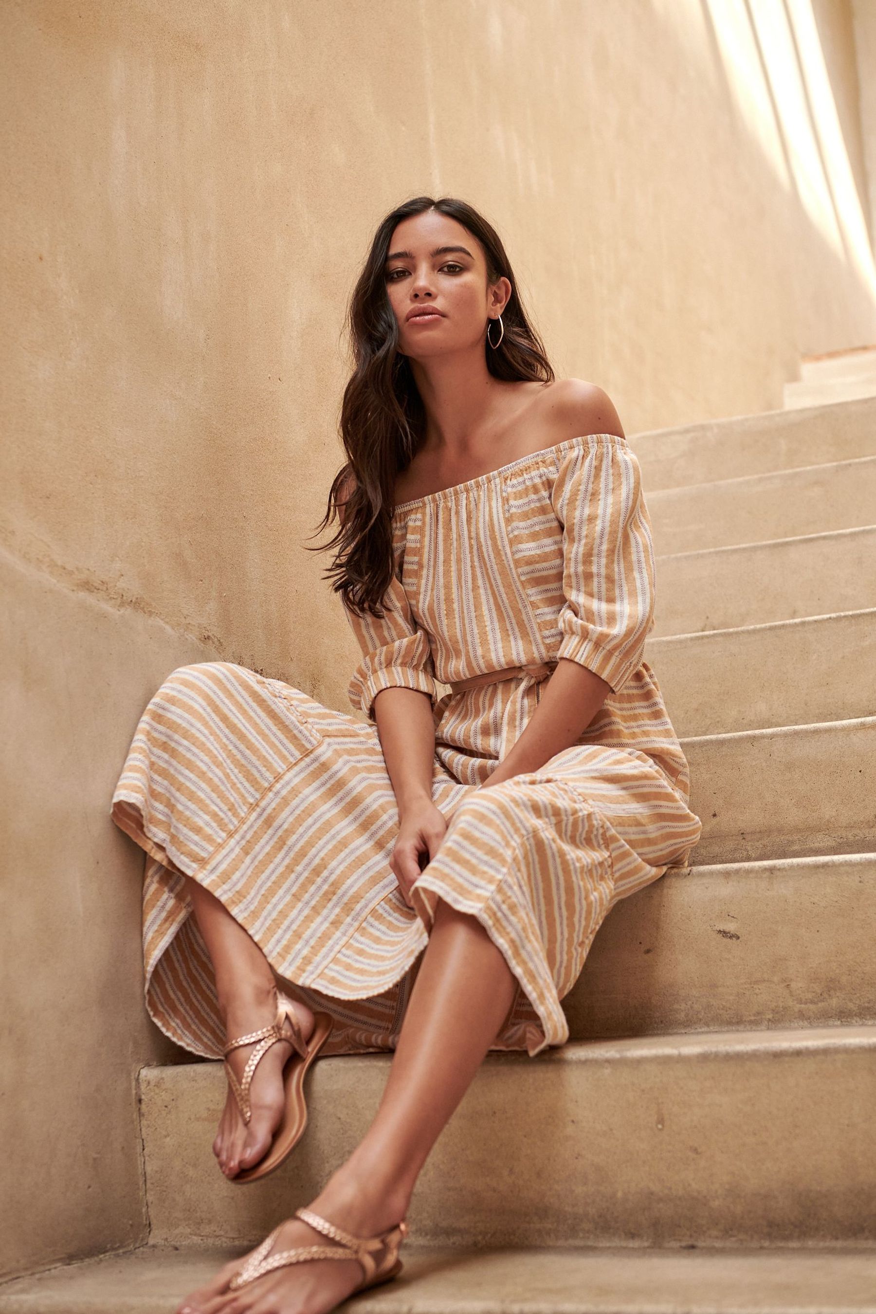 Stripe off shoulder dress new arrivals