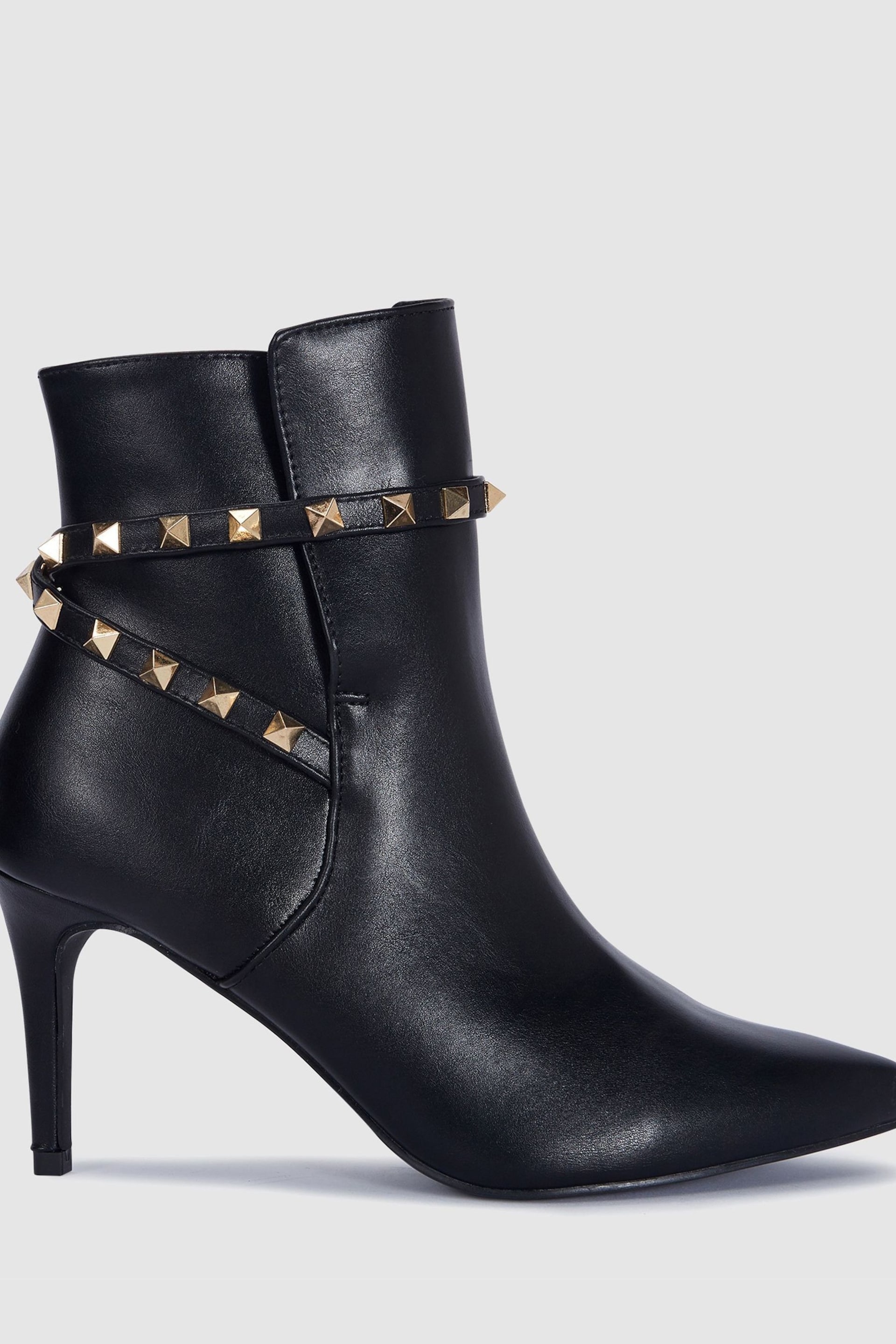 Novo Black Wide Fit Wide Fit Diego Stud Detail Point Stiletto Heel Ankle Boots - Image 2 of 4