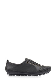 Pavers Wide Fit Black Leather Lace-Up Trainers - Image 1 of 5