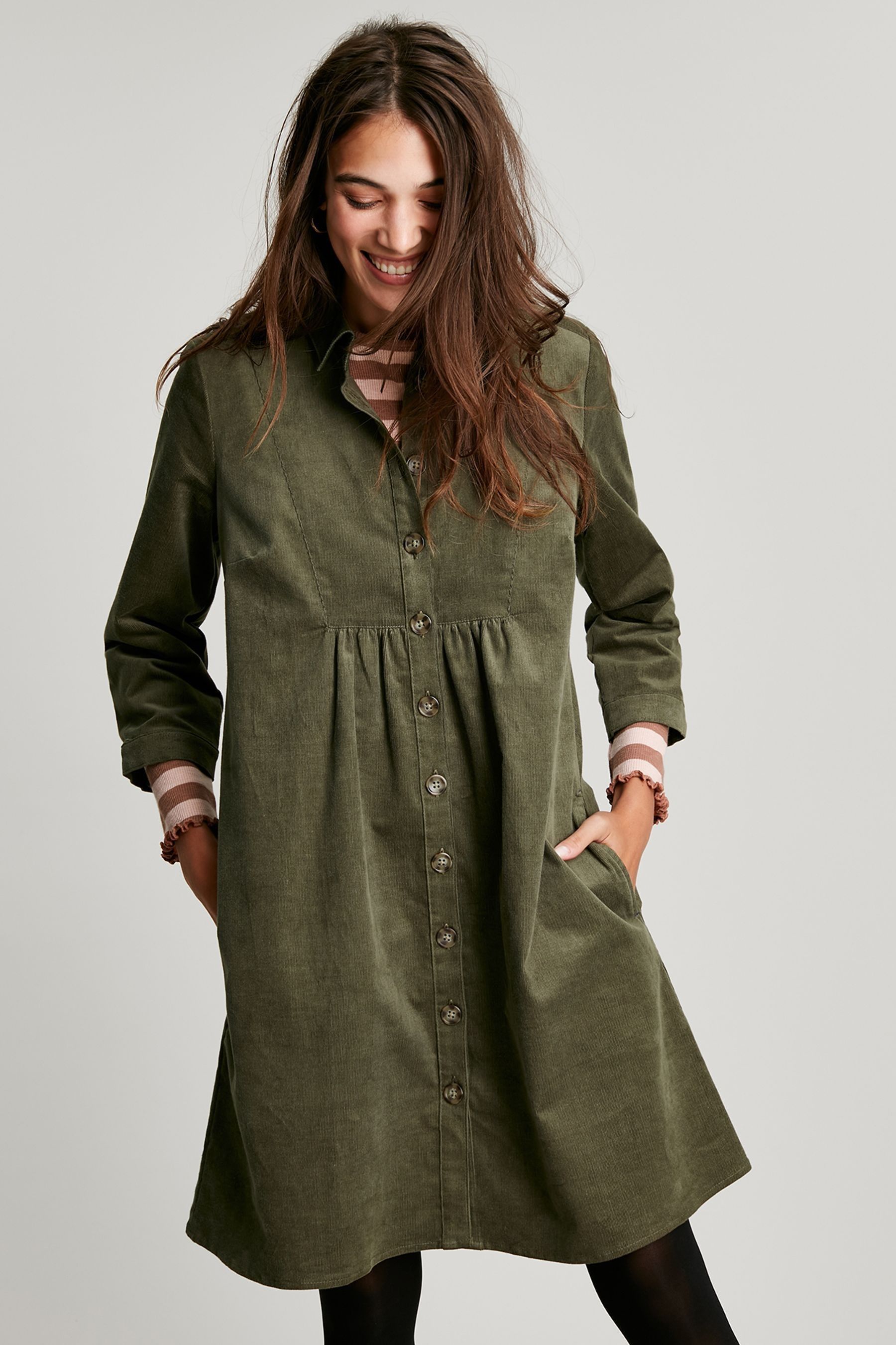Buy Joules Green Harlow Cord Button Through Dress from Next Austria