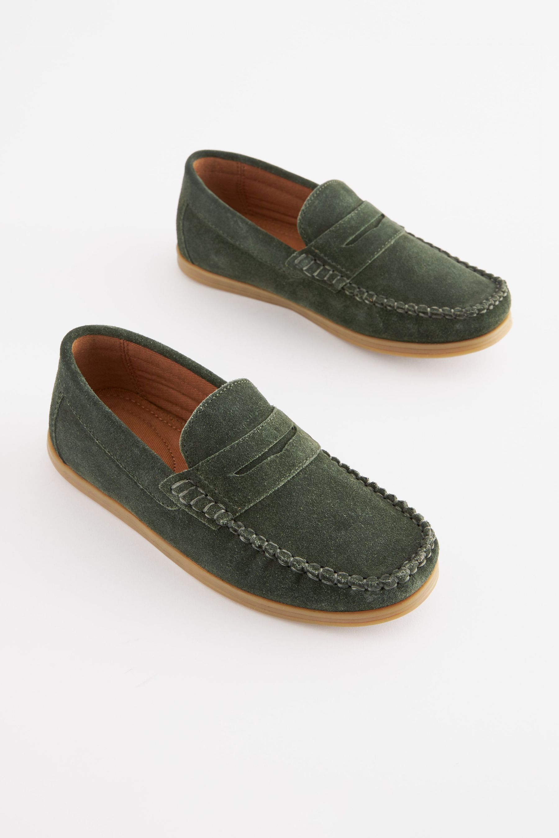 Buy Olive Green Leather Slip On Penny Loafers from Next Germany