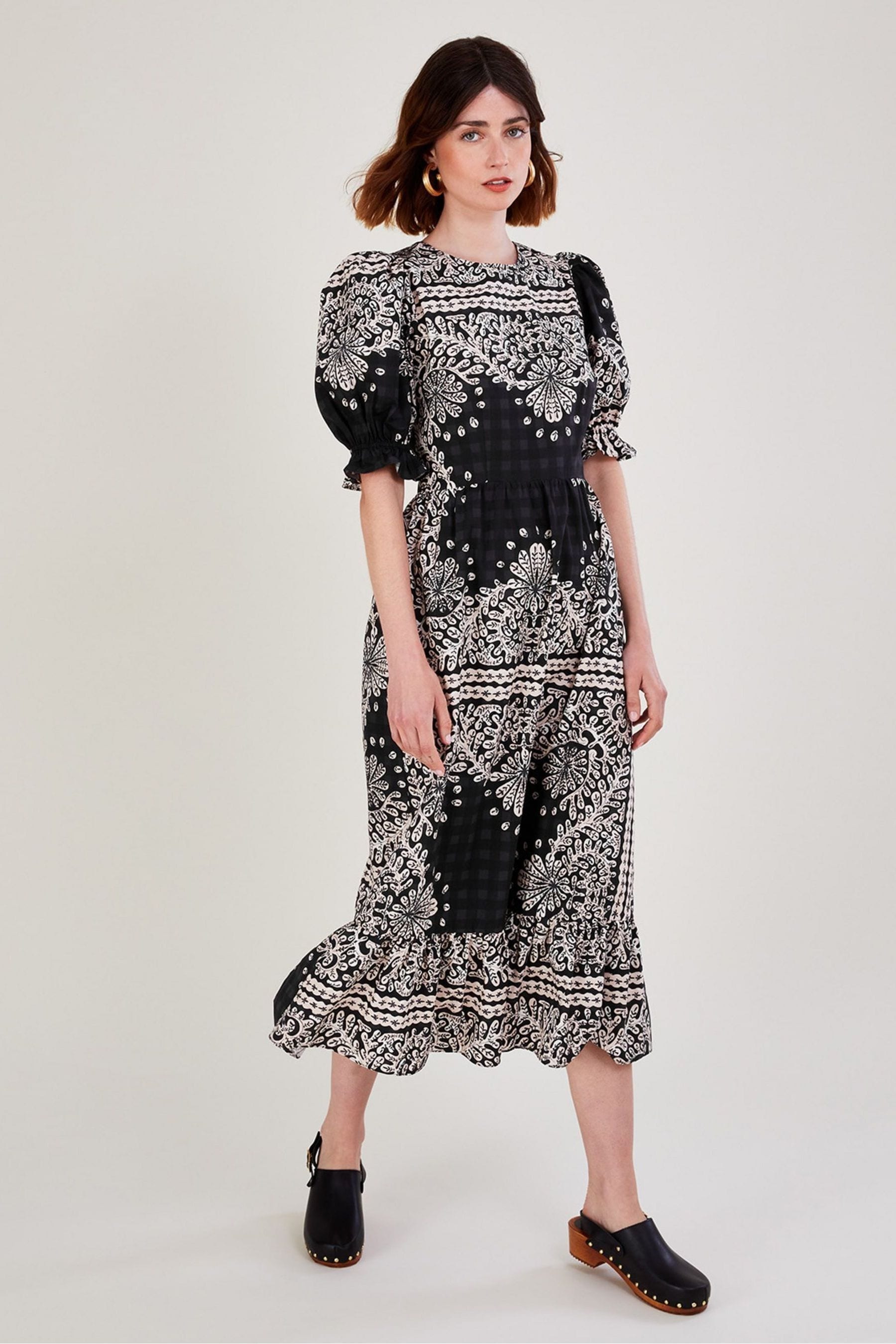 Buy Monsoon Scarf Print Poplin Black Midi Dress from Next Luxembourg