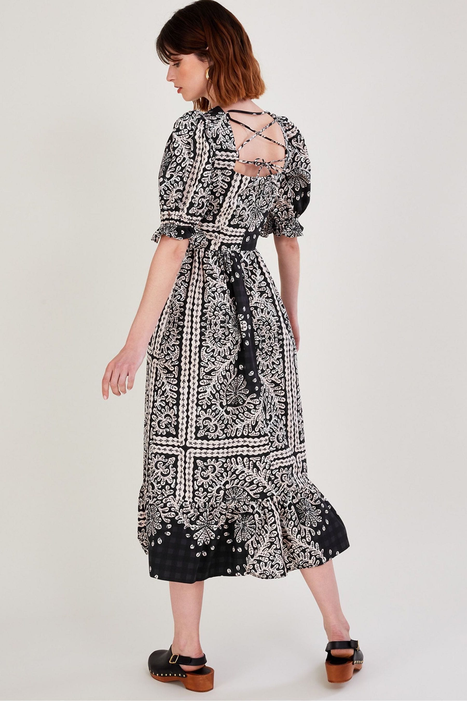 Buy Monsoon Scarf Print Poplin Black Midi Dress from Next Luxembourg