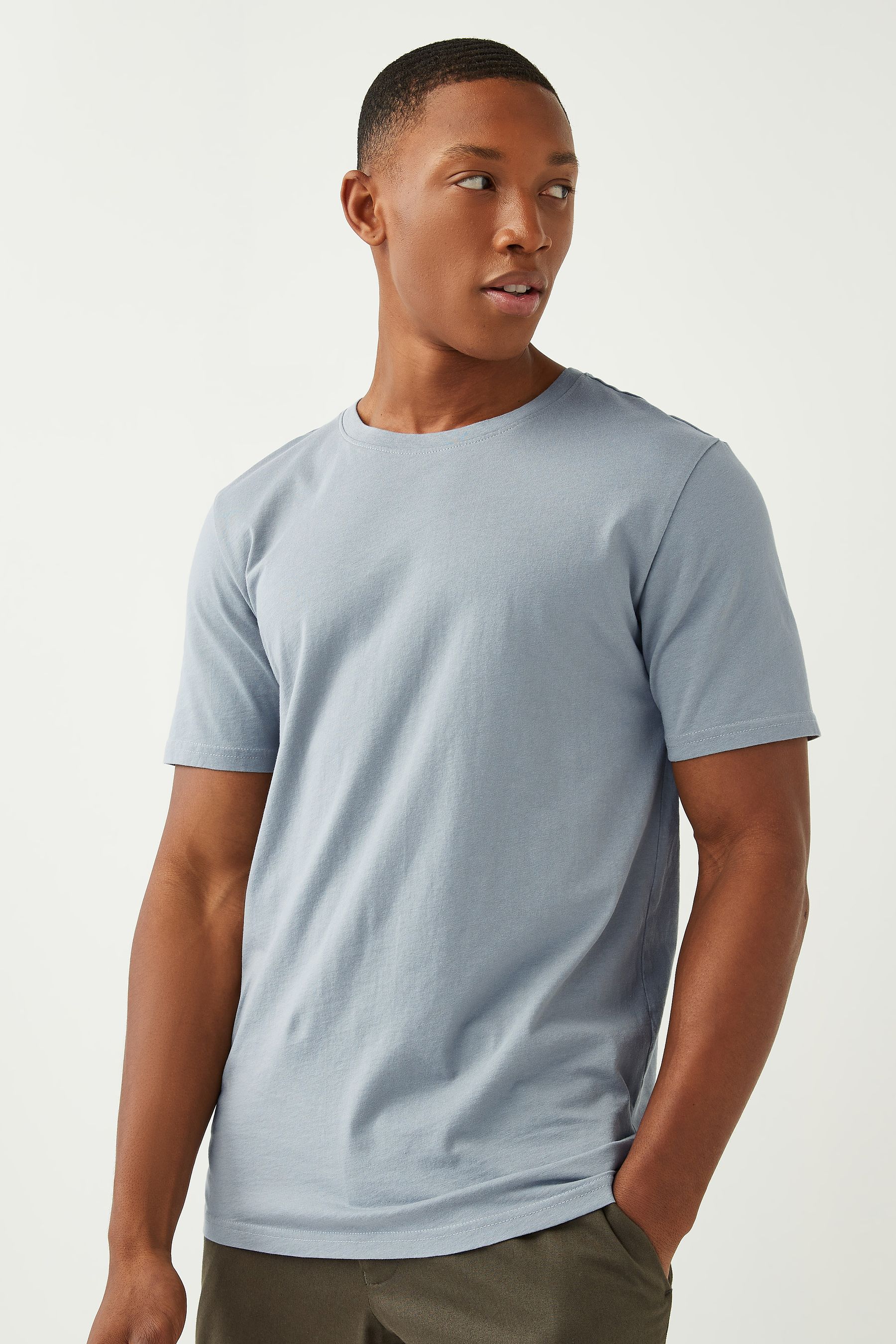 Grey Silver Slim Fit Essential Regular Crew Neck T Shirt