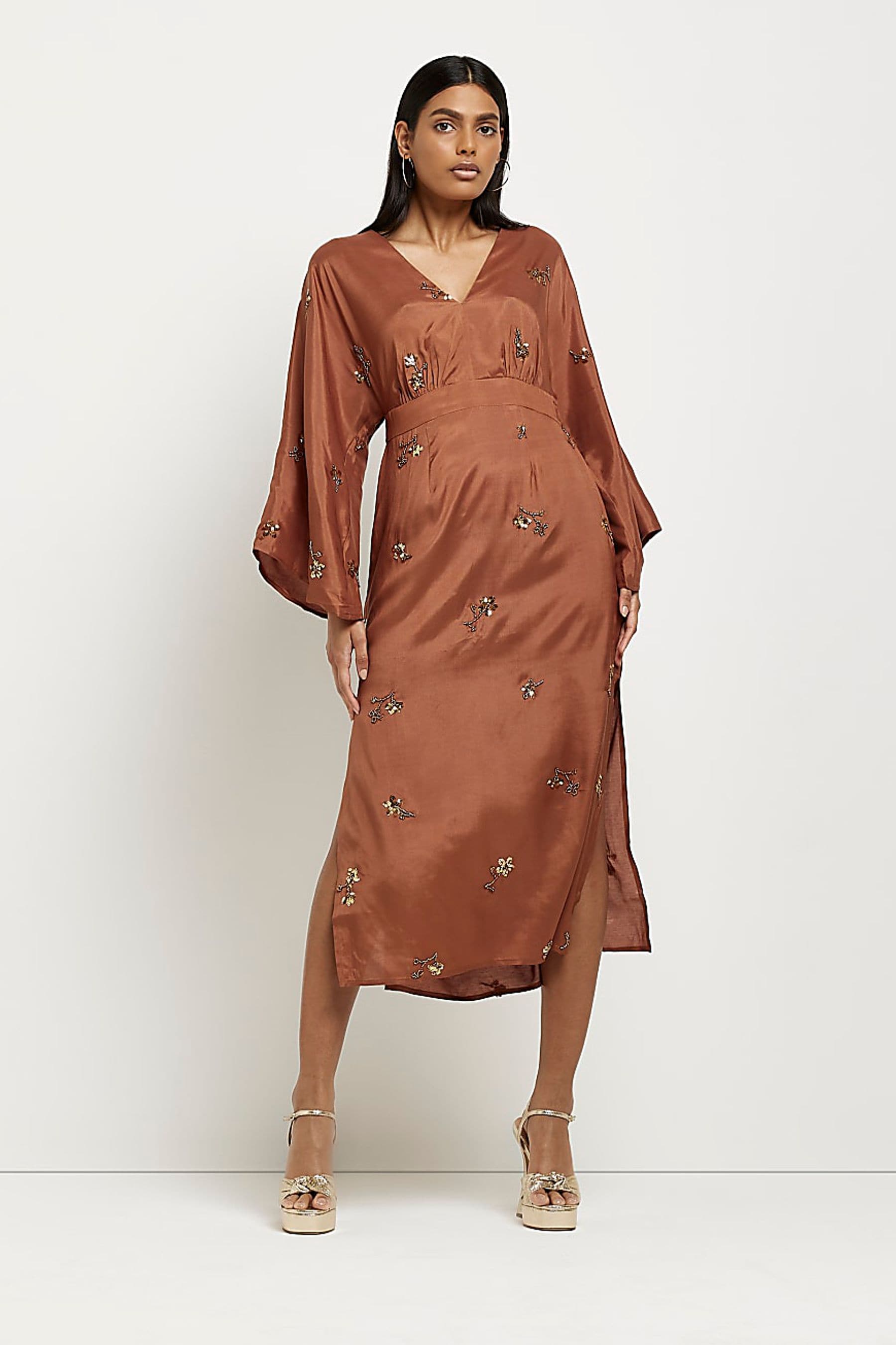 Buy River Island Orange Embellished Kimono Dress from Next Luxembourg