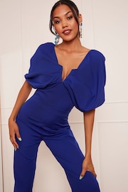 Chi Chi London Blue Drape Sleeve Wide Leg Jumpsuit - Image 4 of 5