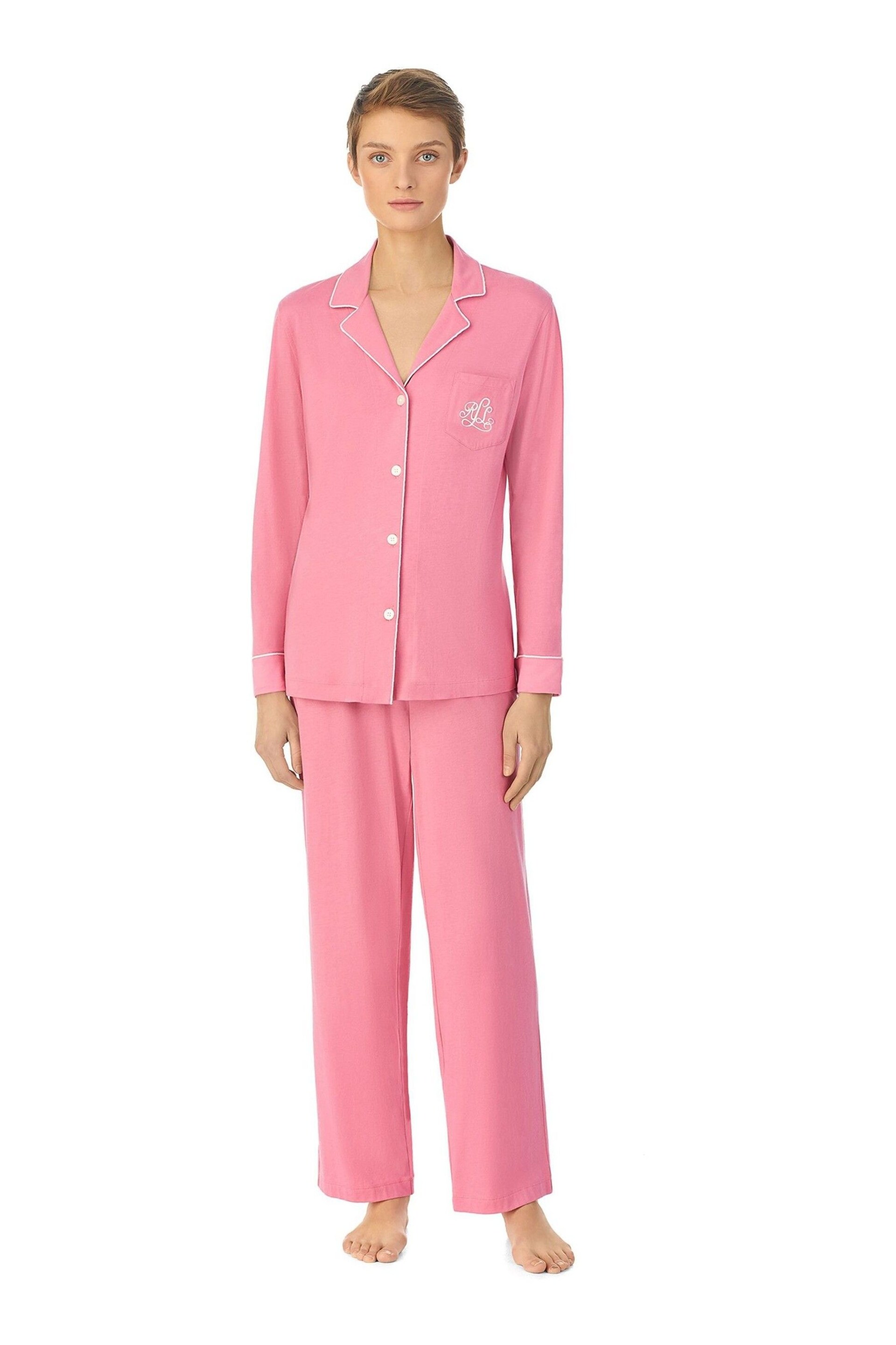 Lauren Ralph Lauren Pink Cotton Long Sleeve Pyjama Set - Image 1 of 3
