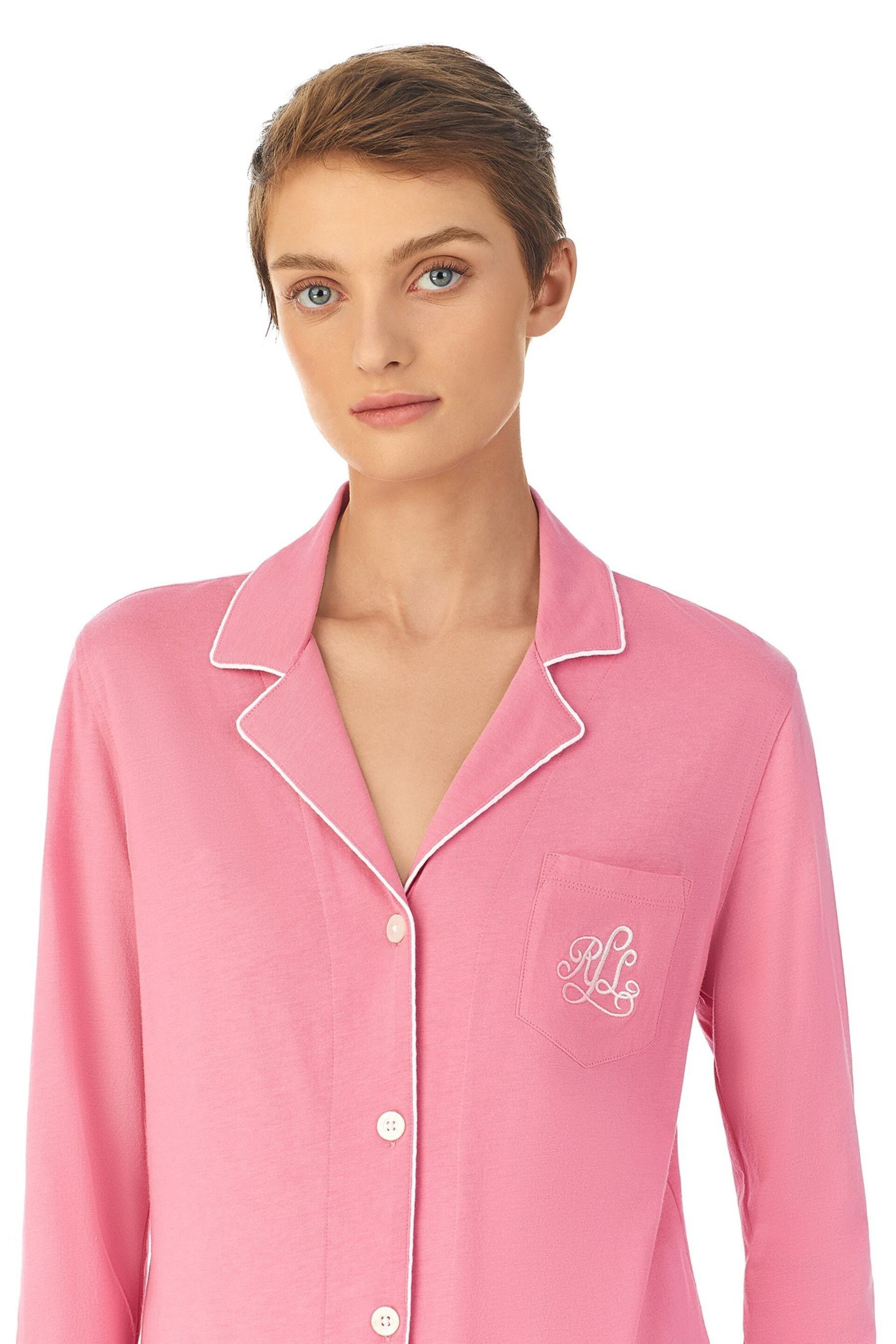 Lauren Ralph Lauren Pink Cotton Long Sleeve Pyjama Set - Image 3 of 3