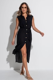 Pour Moi Black Sleeveless Sheer Crinkle Maxi Beach Dresses - Image 1 of 4