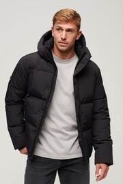 Superdry Black Hooded Box Quilt Puffer Jacket - Image 1 of 3