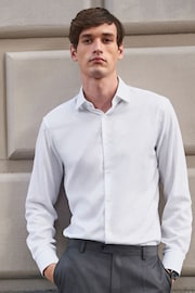 White Regular Fit Signature Textured Single Cuff Shirt With Trim Detail - Image 1 of 8