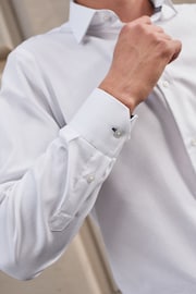 White Regular Fit Signature Textured Single Cuff Shirt With Trim Detail - Image 5 of 8