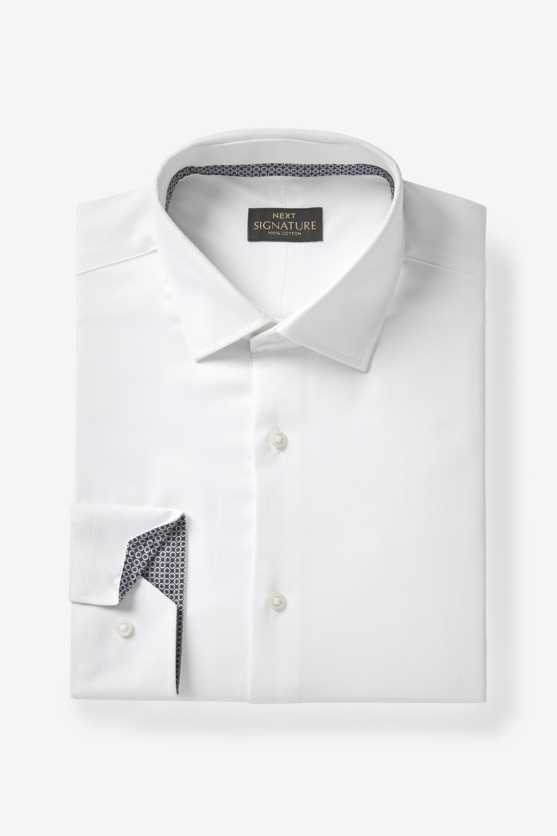 White Regular Fit Signature Textured Single Cuff Shirt With Trim Detail - Image 6 of 8