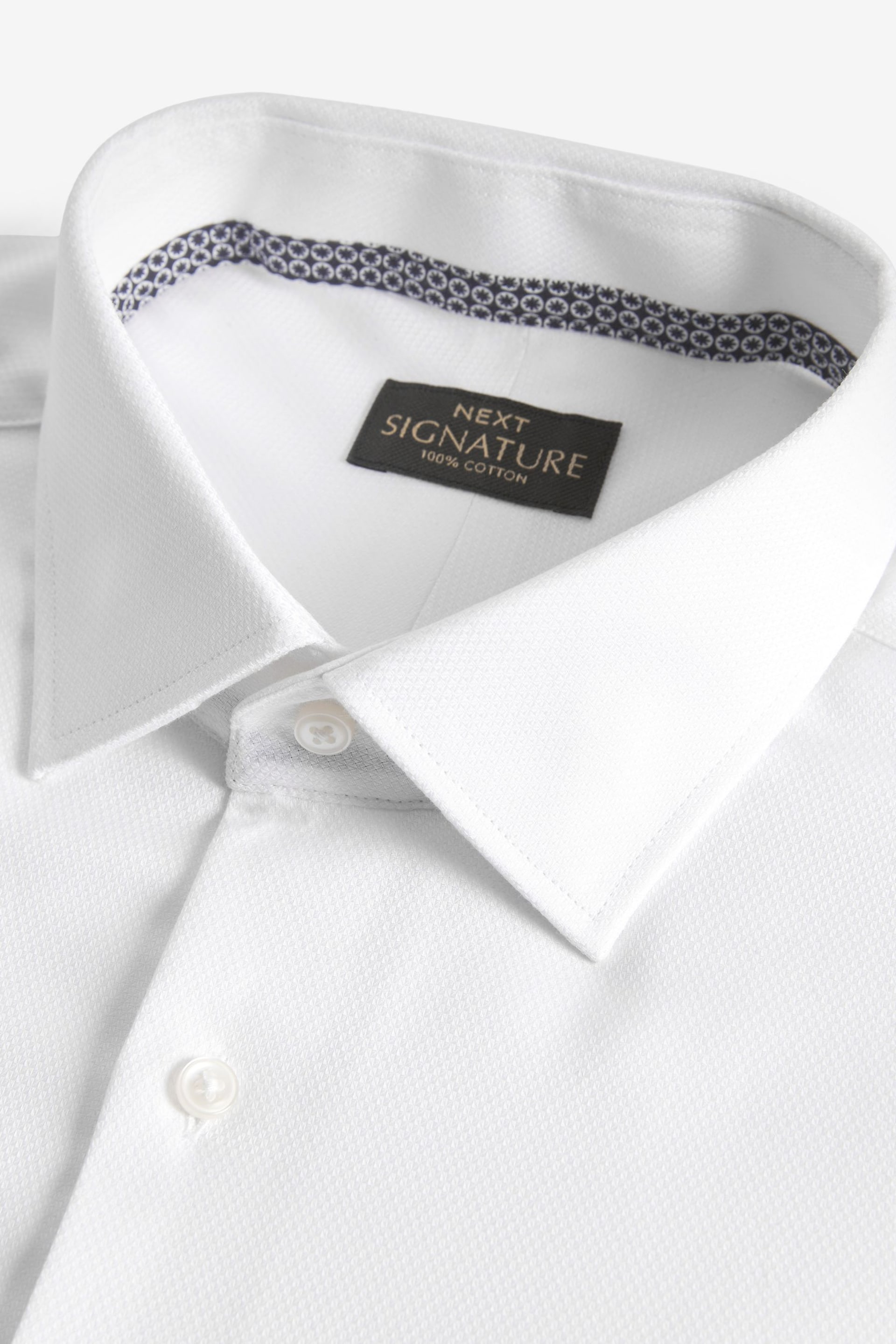 White Regular Fit Signature Textured Single Cuff Shirt With Trim Detail - Image 7 of 8