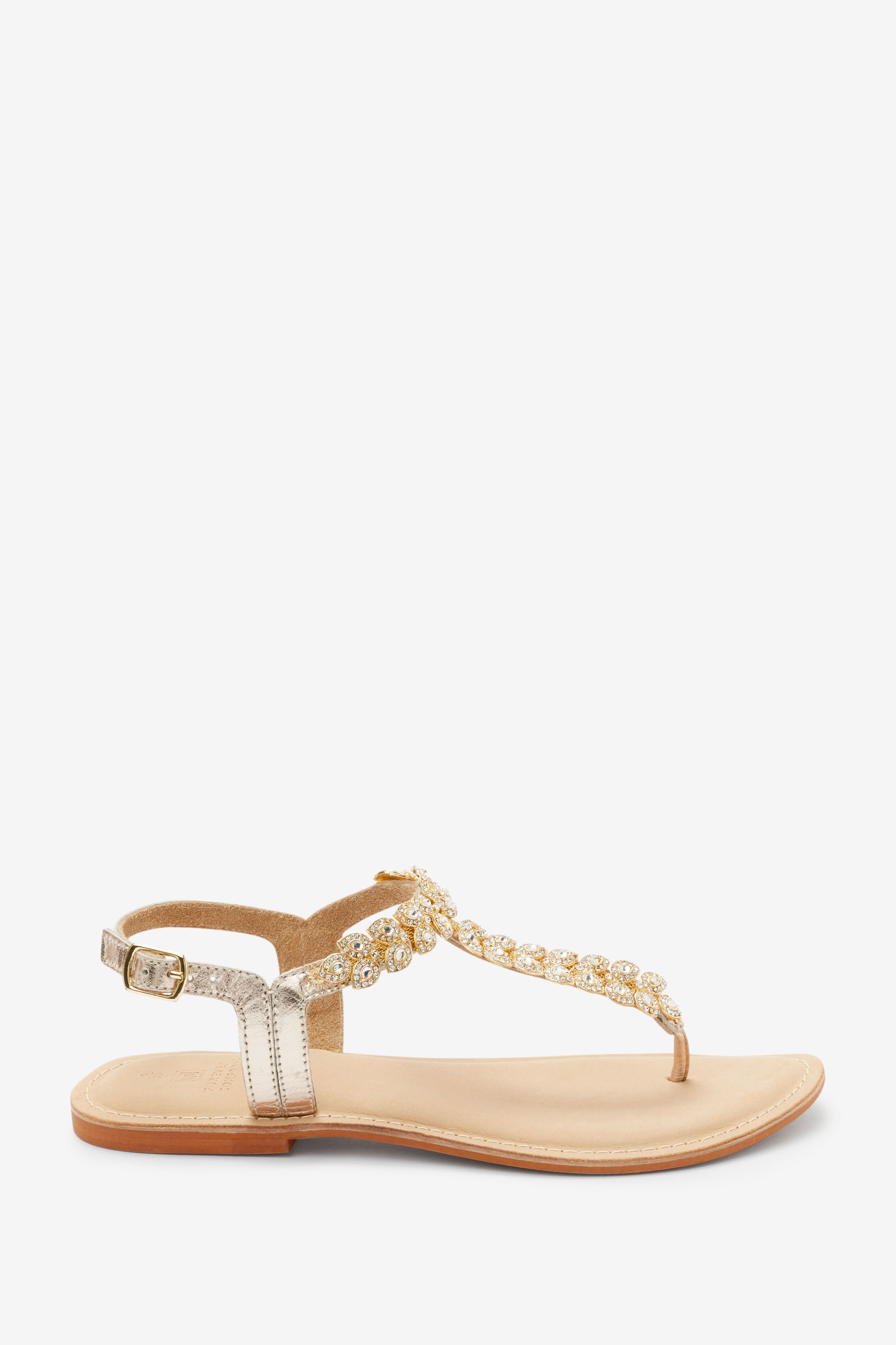 Buy Gold Regular Wide Fit Forever Comfort Leather Jewel Toe Post Flat Sandals from Next Luxembourg