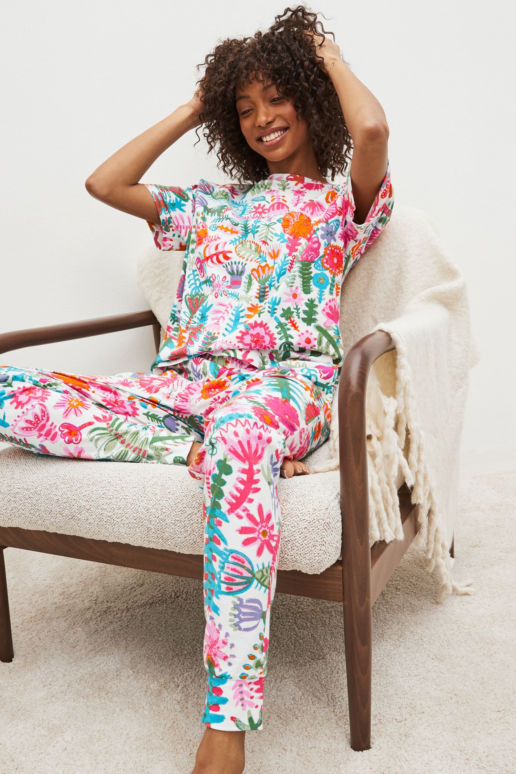 Buy Lucy Tiffney White Floral Lucy Tiffney White Floral Short Sleeve Long Leg Pyjamas Set from Next Belgium