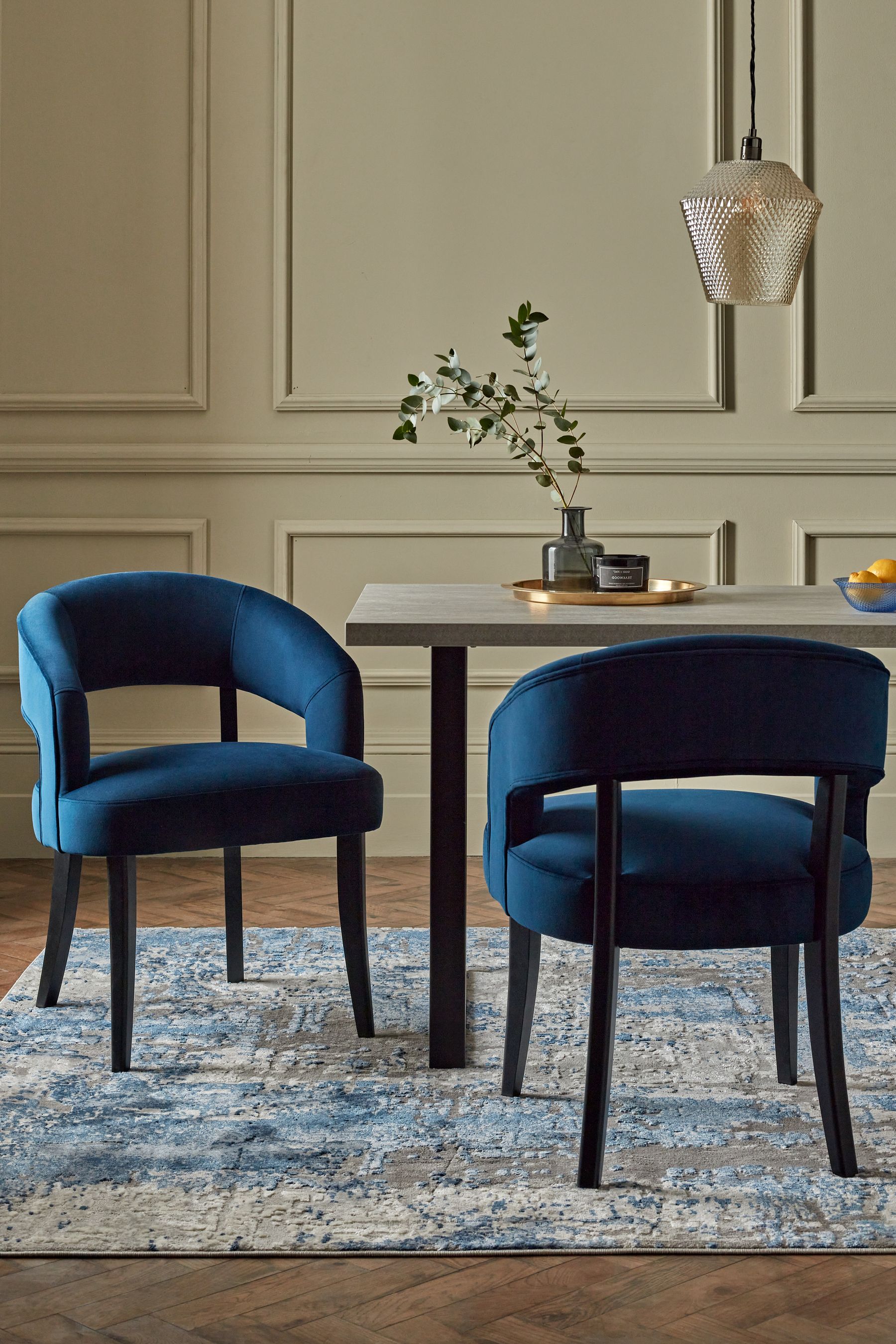 Buy Set of 2 Soft Velvet Navy Remi Black Leg Dining Chairs from the Next UK online shop