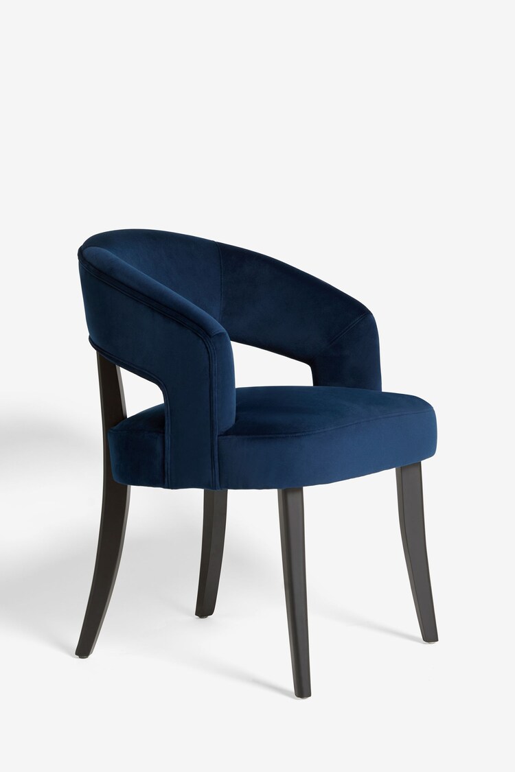 Set of 2 Soft Velvet Navy Remi Arm Dining Chairs - Image 3 of 7