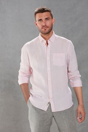 Pink Slim Fit Signature Baird McNutt Irish 100% Linen Trimmed Shirt - Image 1 of 9