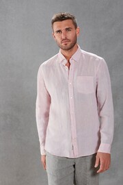Pink Slim Fit Signature Baird McNutt Irish 100% Linen Trimmed Shirt - Image 3 of 9
