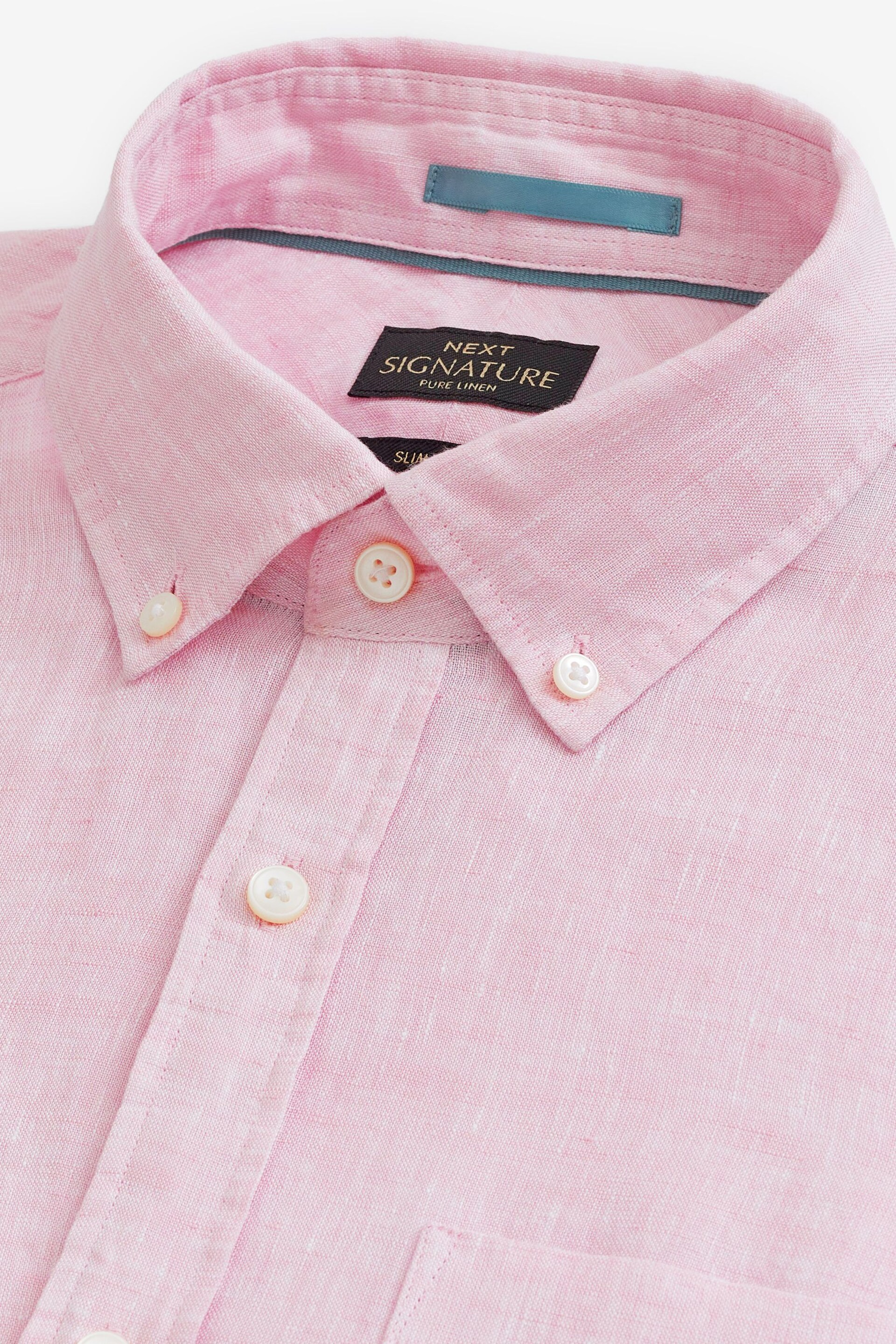 Pink Slim Fit Signature Baird McNutt Irish 100% Linen Trimmed Shirt - Image 9 of 9